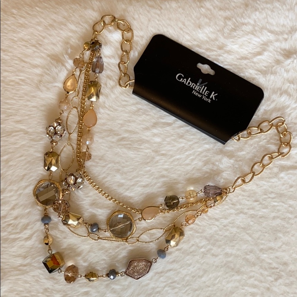 Gabrielle K Neutral Gold Statement Necklace NWT